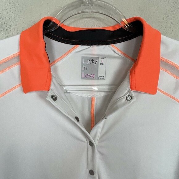 Lucky in Love Women's Size L Snap Polo Shirt - Picture 6 of 8